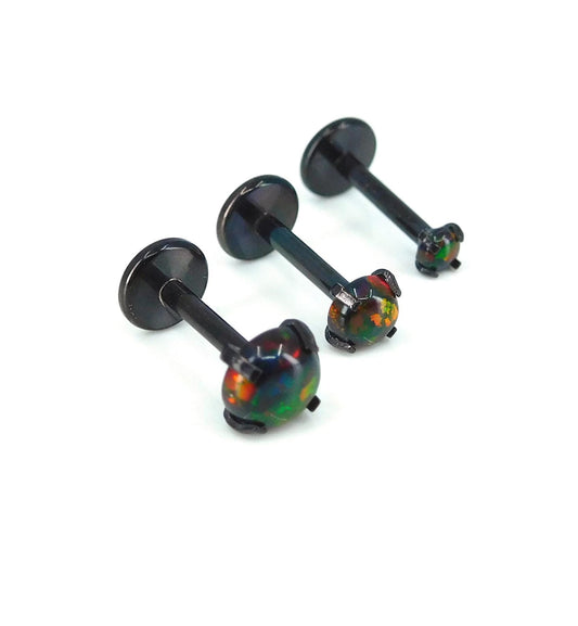 18G Black Fire & Ice Opal Stud Earring - 16G Halloween Dark Opal Cartilage Earring - 20G Black PVD Threadless Tragus Earring Jewelry