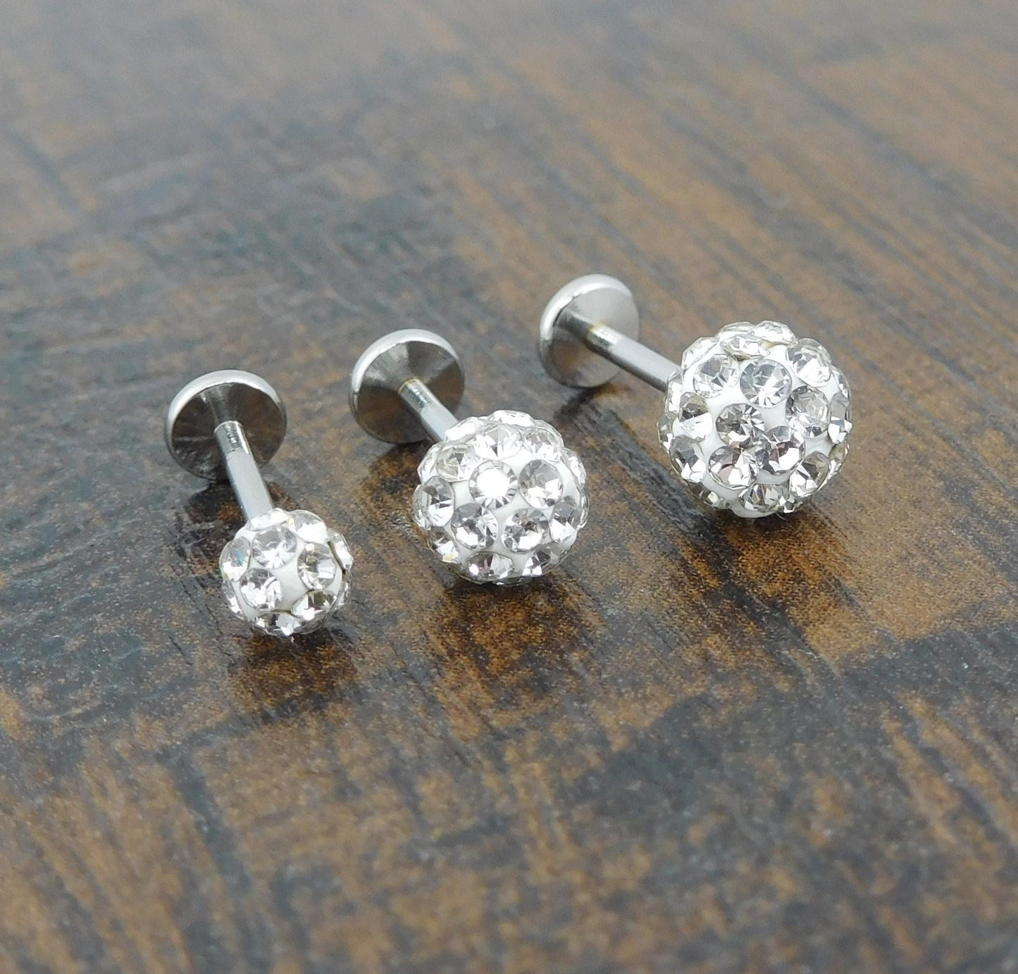 Clear Crystal Ball Circle Threadless Stud Earrings - 16G, 18G, 20G Holiday Cartilage Tragus Earrings