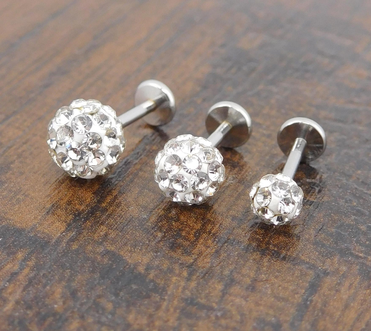 Clear Crystal Ball Circle Threadless Stud Earrings - 16G, 18G, 20G Holiday Cartilage Tragus Earrings
