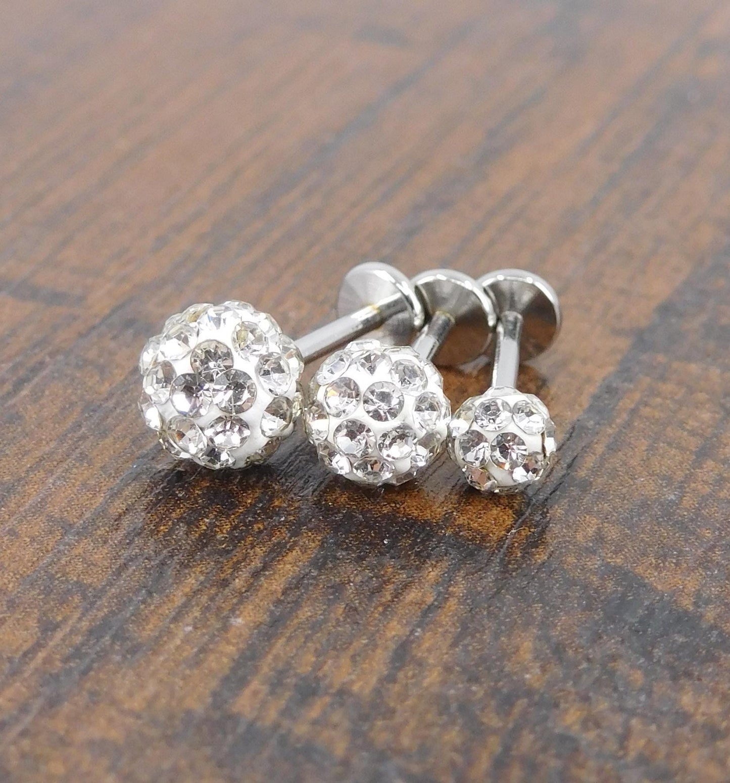 Clear Crystal Ball Circle Threadless Stud Earrings - 16G, 18G, 20G Holiday Cartilage Tragus Earrings