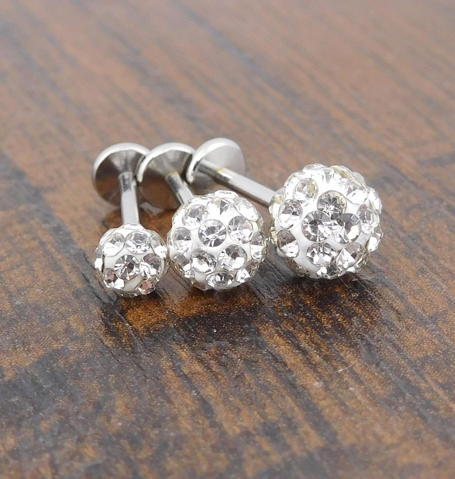 Clear Crystal Ball Circle Threadless Stud Earrings - 16G, 18G, 20G Holiday Cartilage Tragus Earrings