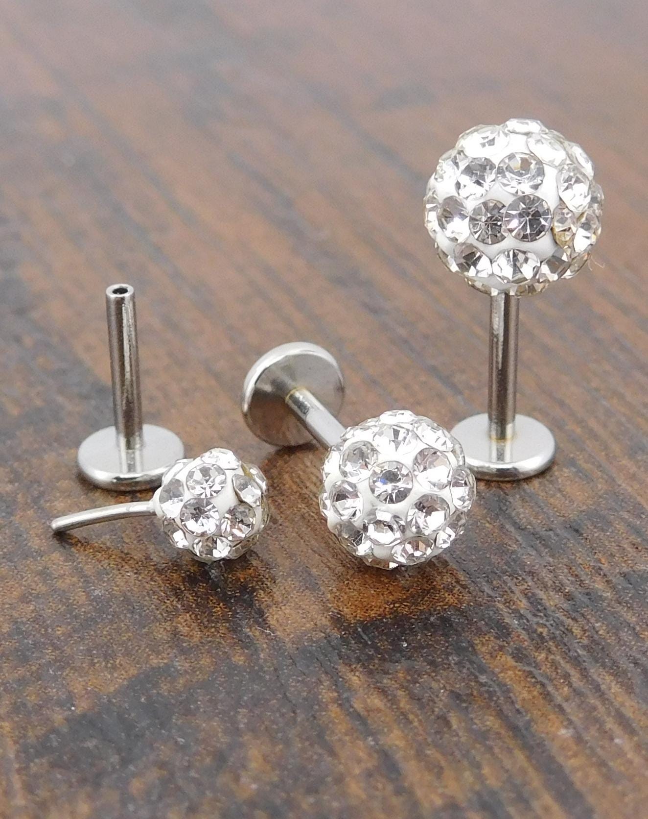 Clear Crystal Ball Circle Threadless Stud Earrings - 16G, 18G, 20G Holiday Cartilage Tragus Earrings