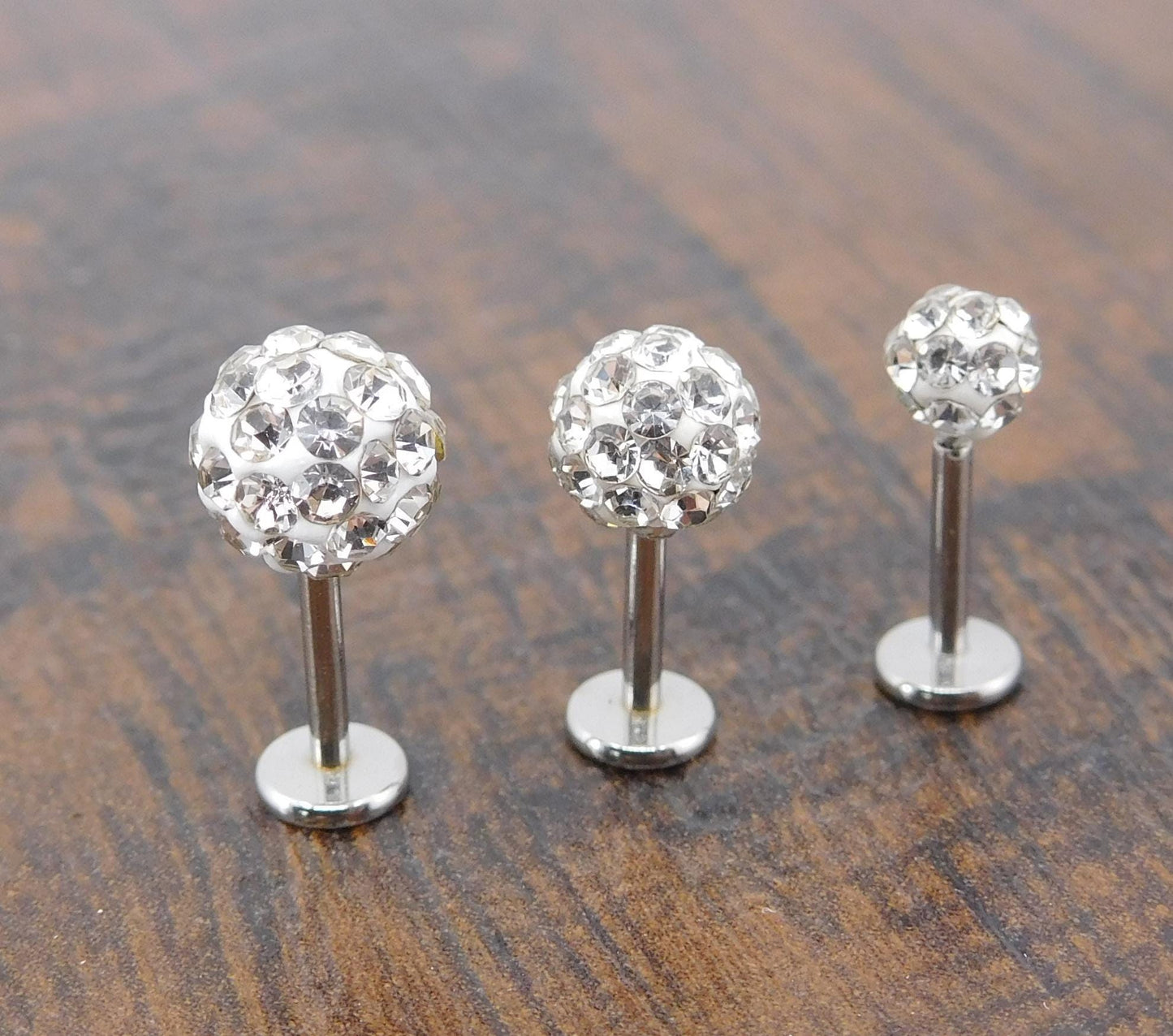 Clear Crystal Ball Circle Threadless Stud Earrings - 16G, 18G, 20G Holiday Cartilage Tragus Earrings