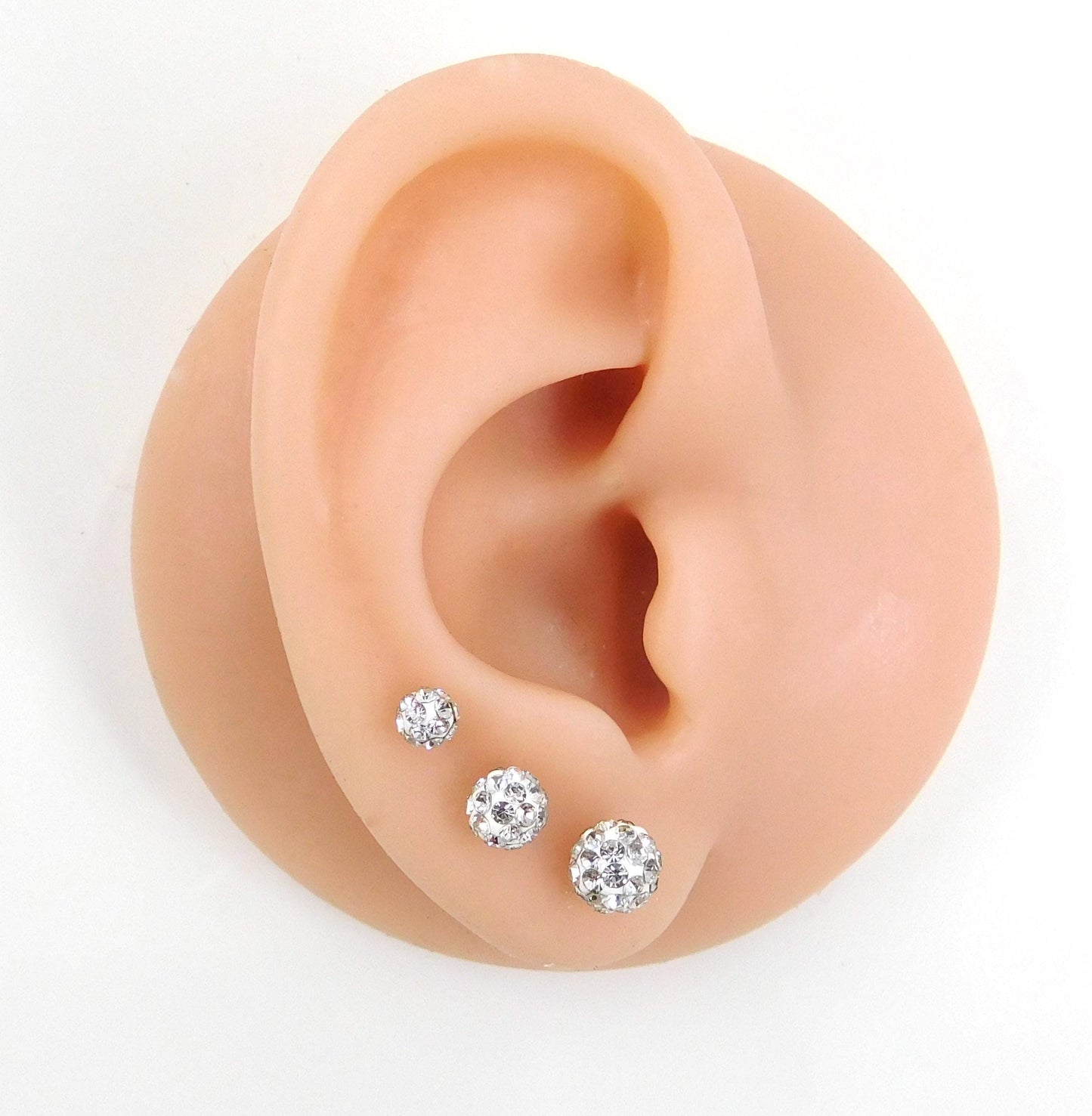 Clear Crystal Ball Circle Threadless Stud Earrings - 16G, 18G, 20G Holiday Cartilage Tragus Earrings