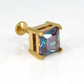 Rainbow Gold PVD Stud Earring: Threadless Princess Cut Prong Set Labret Nose Ring