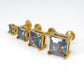 Rainbow Gold PVD Stud Earring: Threadless Princess Cut Prong Set Labret Nose Ring