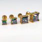 Rainbow Gold PVD Stud Earring: Threadless Princess Cut Prong Set Labret Nose Ring