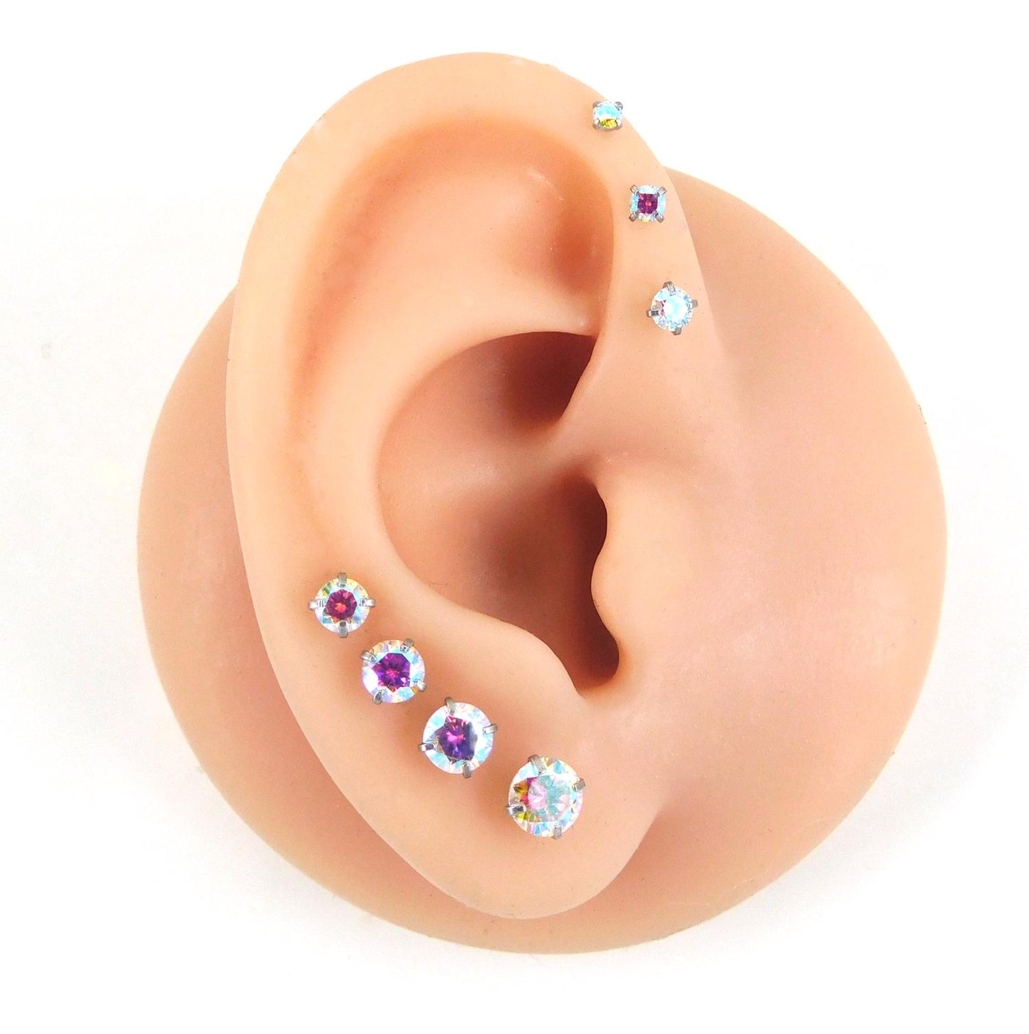 AB Moissanite Stud Earring: Stainless Steel Push Pin Tragus, Cartilage, Nose Ring