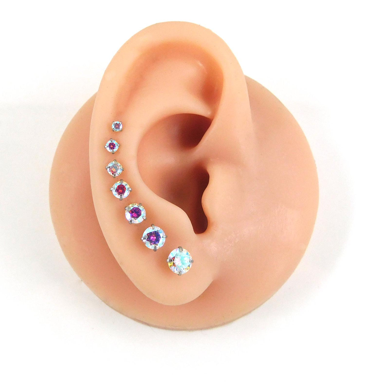 AB Moissanite Threadless Stud Earring:  Tiny Tragus Earring -  Cartilage Piercing Stud - Flat Back Nose Ring - Labret Stud Earring