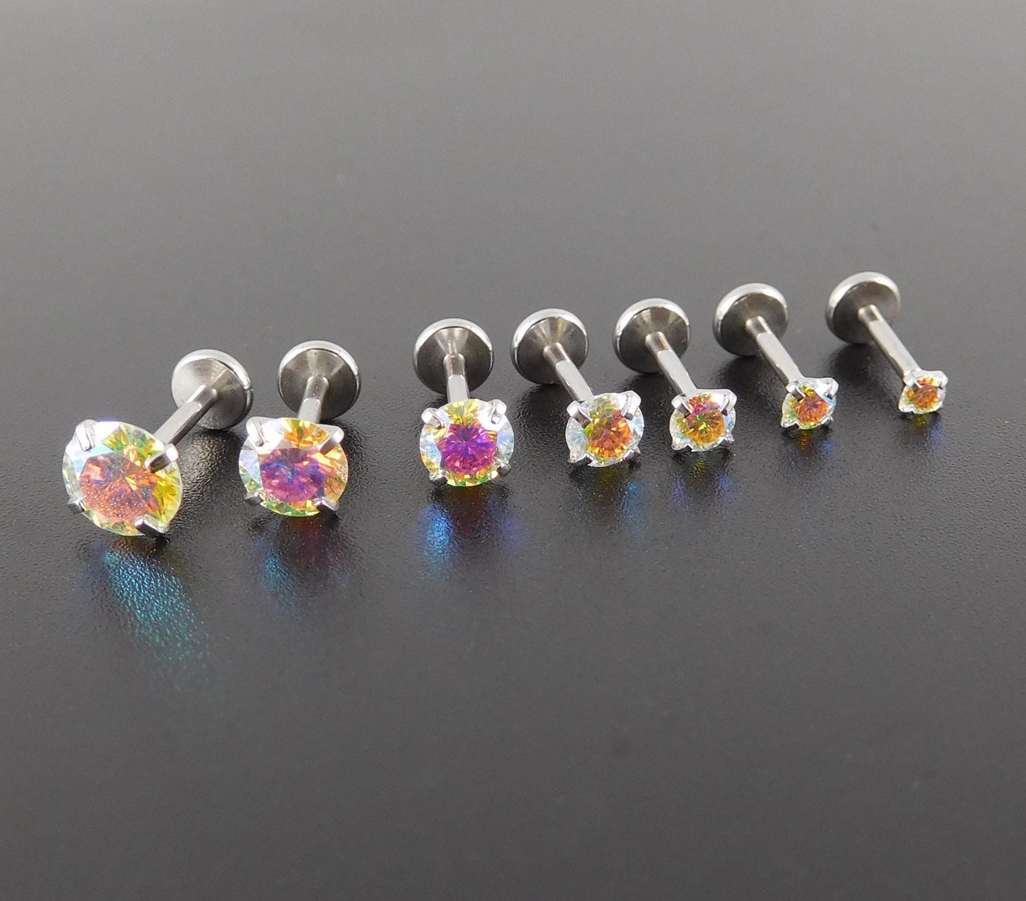 AB Moissanite Stud Earring: Stainless Steel Push Pin Tragus, Cartilage, Nose Ring