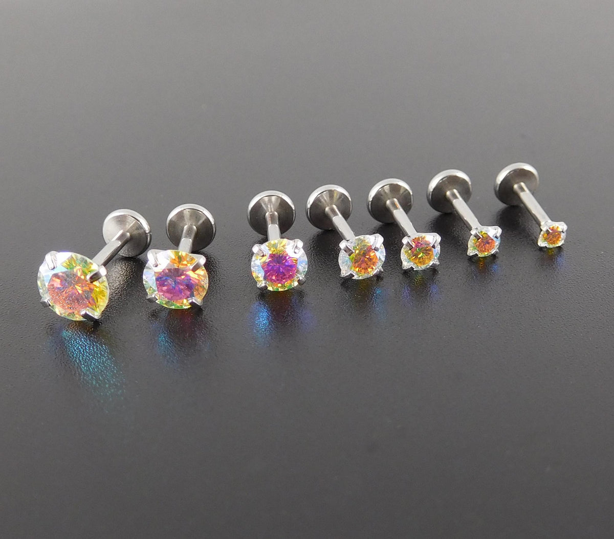 AB Moissanite Flat Back Stud Earring: Stainless Steel Push Pin Tragus Stud  Cartilage Piercing Stud - Threadless Nose Ring - Labret Earring