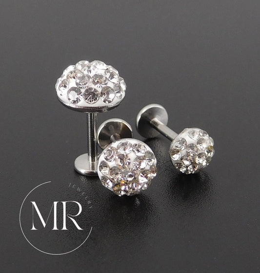 Clear Crystal Pave Circle Threadless Stud Earrings - Cartilage Tragus Nose Ring
