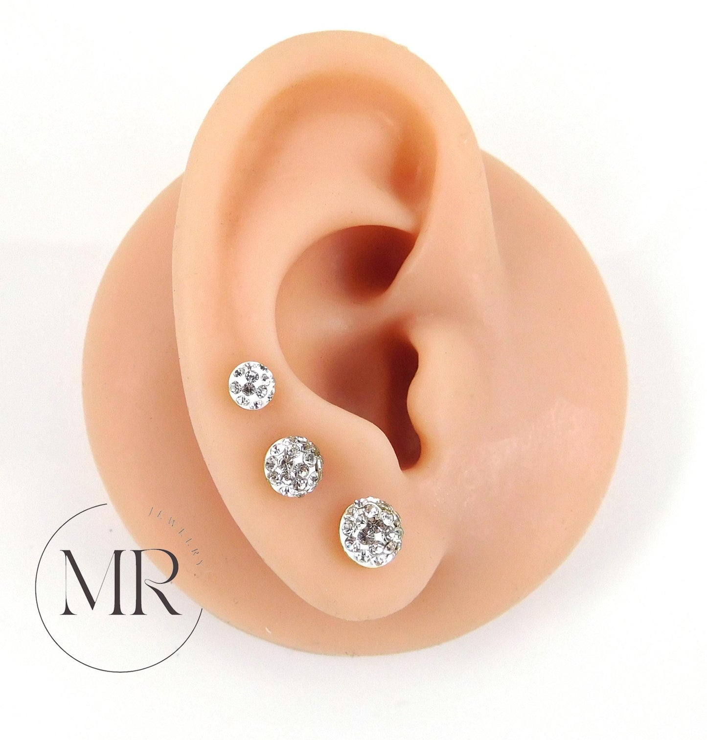 Clear Crystal Pave Circle Threadless Stud Earrings - Cartilage Tragus Nose Ring
