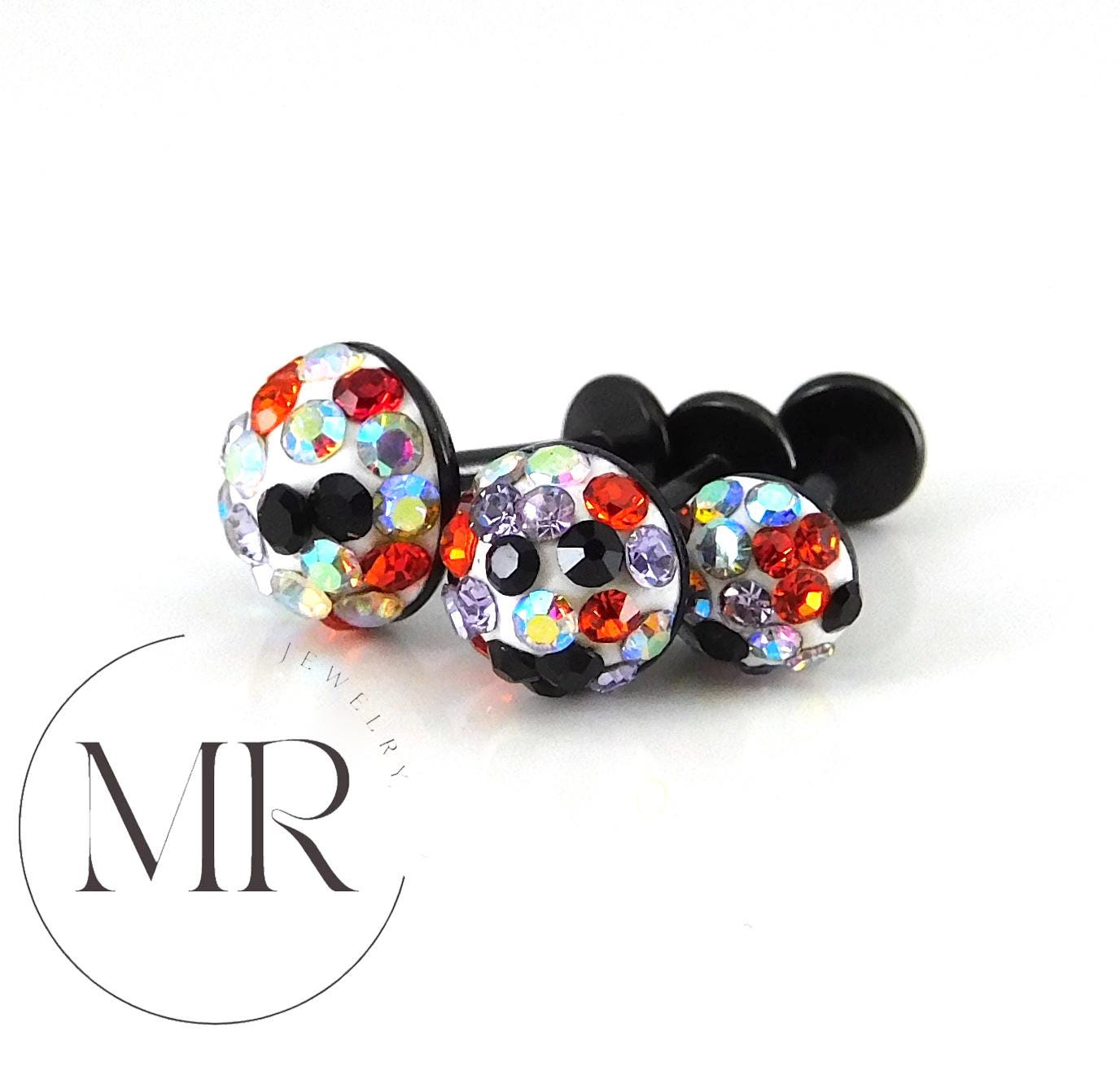 Halloween Pave Crystal Half Ball Threadless Stud Earring Push Pin Nose Ring