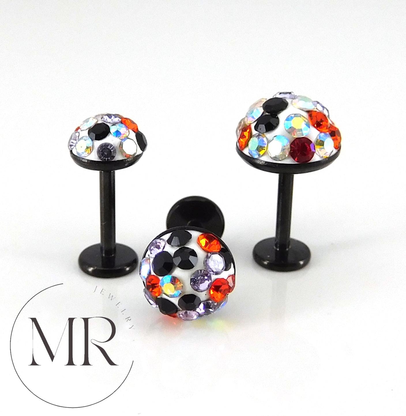 Halloween Pave Crystal Half Ball Threadless Stud Earring Push Pin Nose Ring