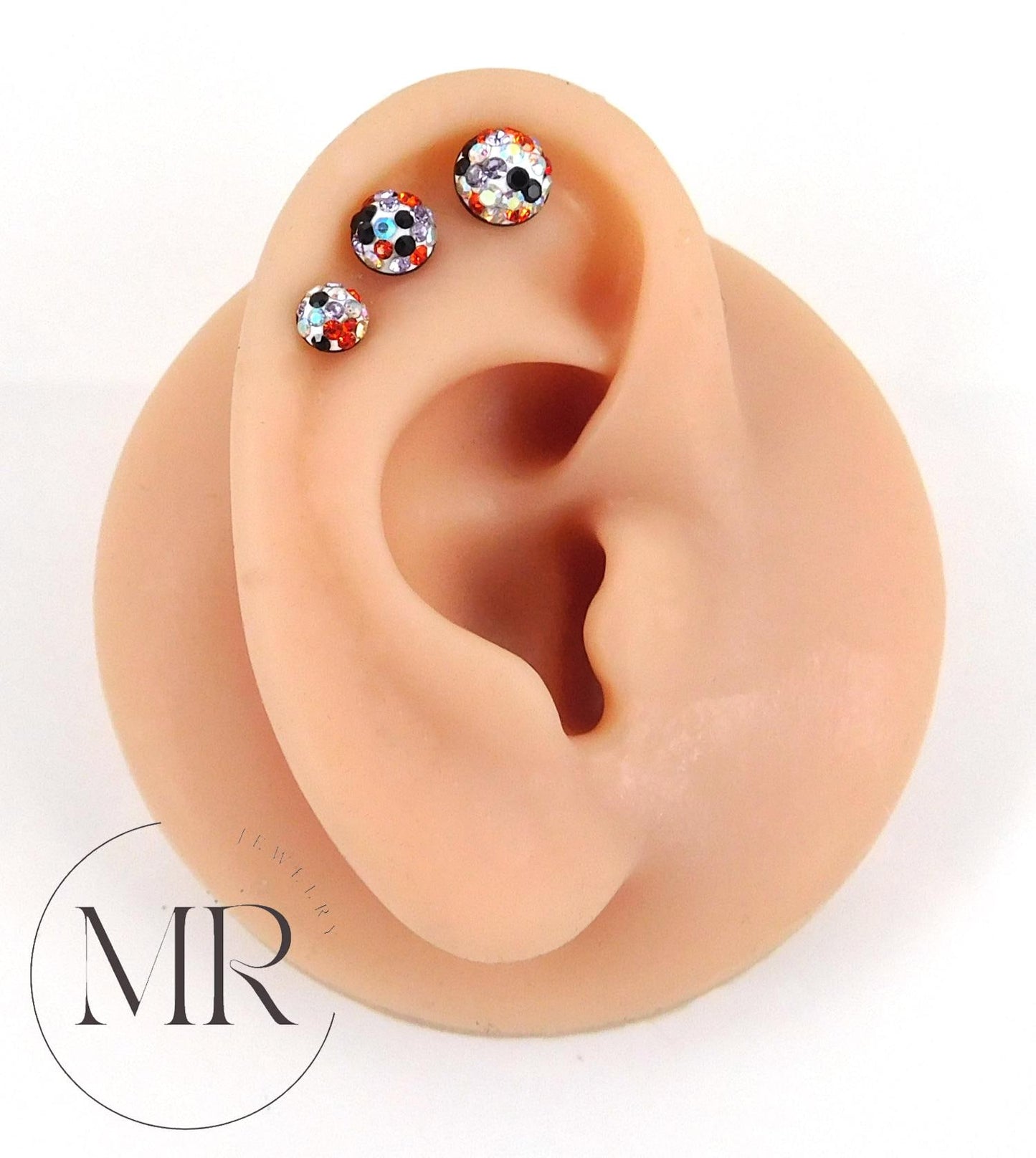 Halloween Pave Crystal Half Ball Threadless Stud Earring Push Pin Nose Ring