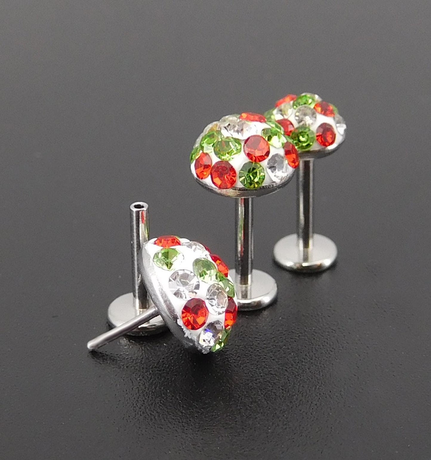 Christmas Pave Crystal Threadless Stud Earrings - Holiday Cartilage Nose Ring