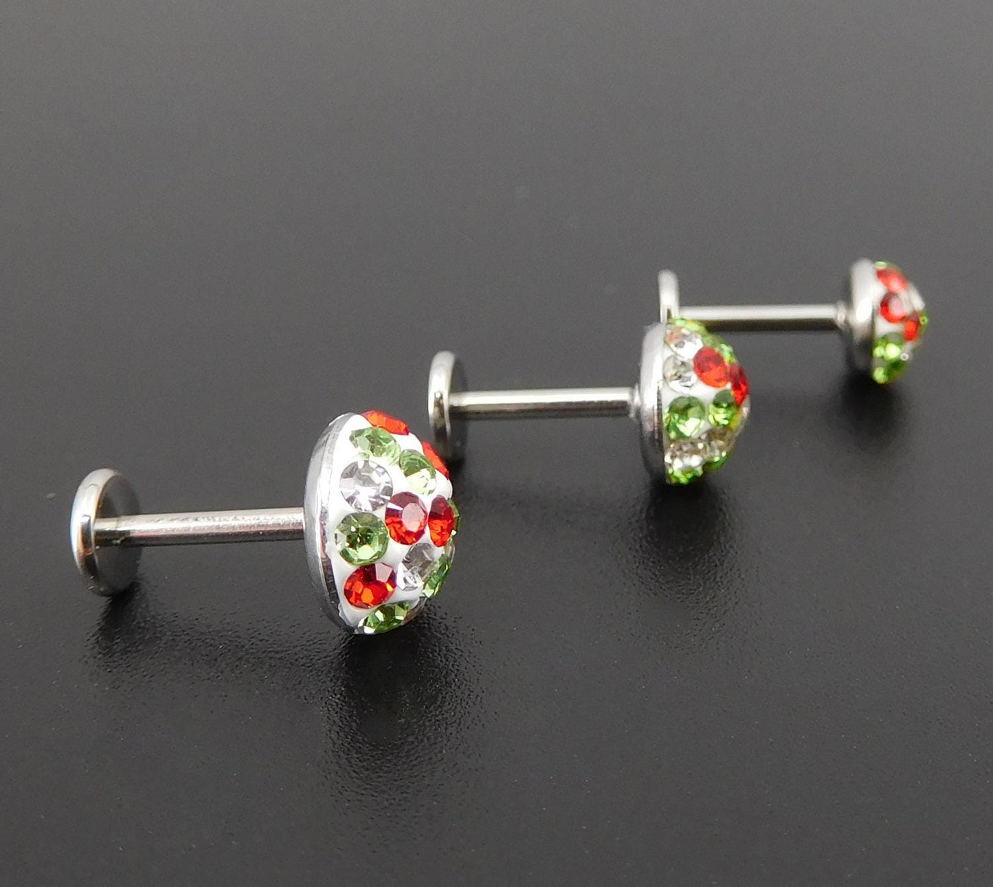 Christmas Pave Crystal Threadless Stud Earrings - Holiday Cartilage Nose Ring