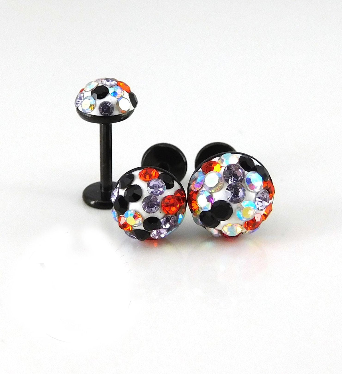 Halloween Pave Crystal Half Ball Threadless Stud Earring Push Pin Nose Ring
