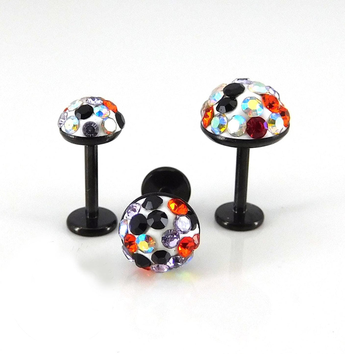 Halloween Pave Crystal Half Ball Threadless Stud Earring Push Pin Nose Ring