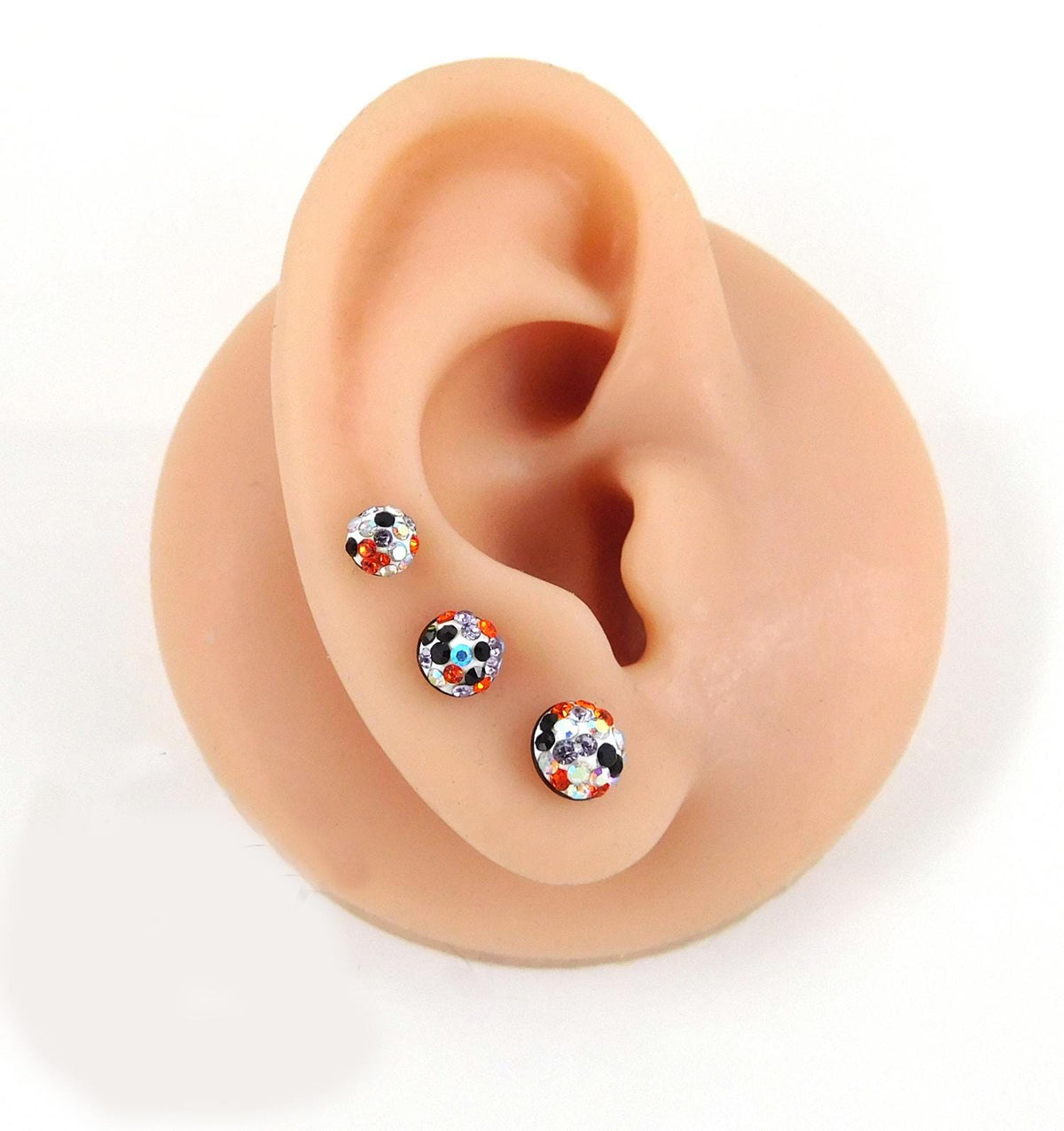 Halloween Pave Crystal Half Ball Threadless Stud Earring Push Pin Nose Ring