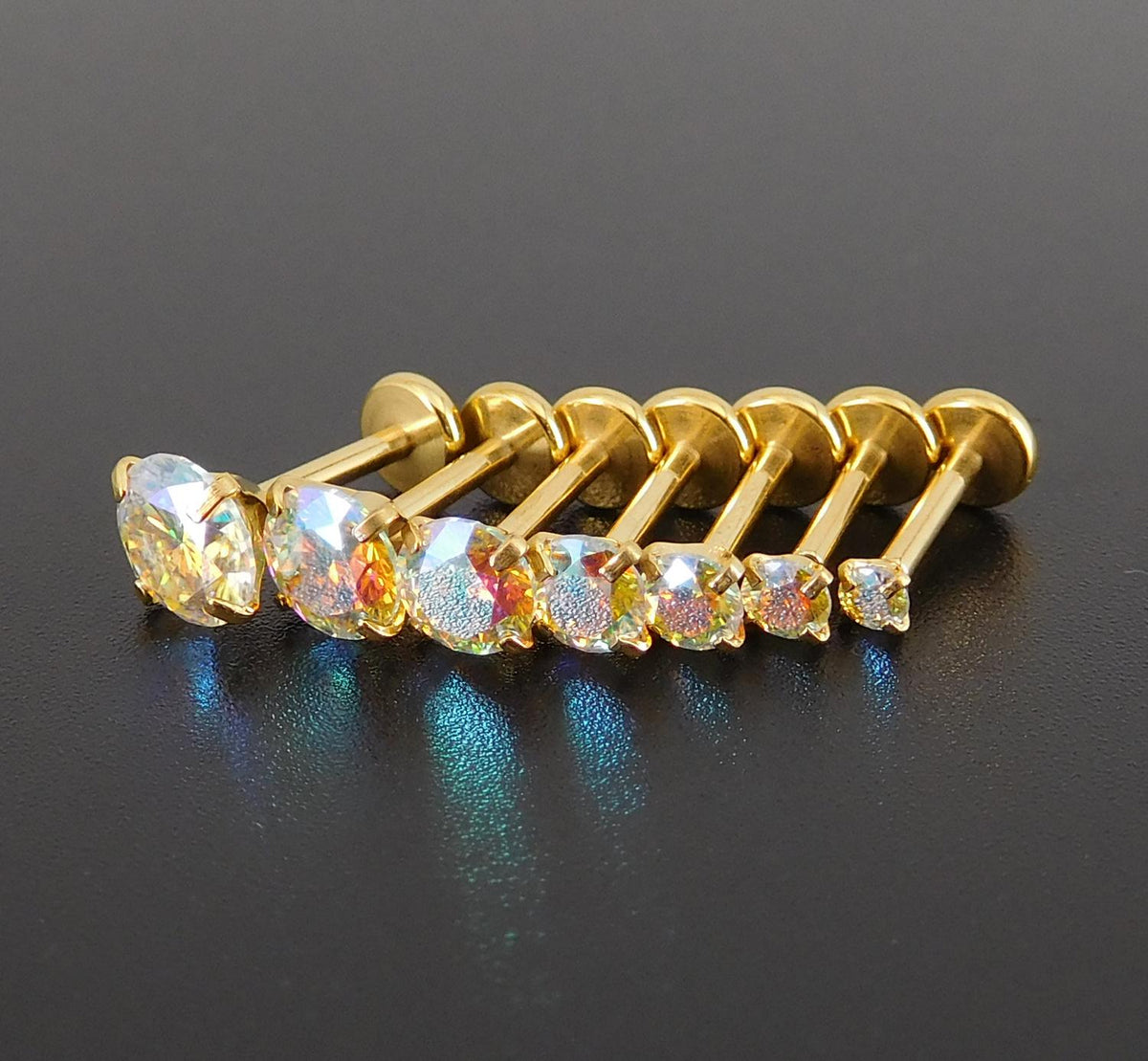Moissanite Threadless Flat Back Stud Earring Gold PVD Stud Earring: Threadless Cartilage Tragus Ring, Nose Ring, Labret Stud Earring