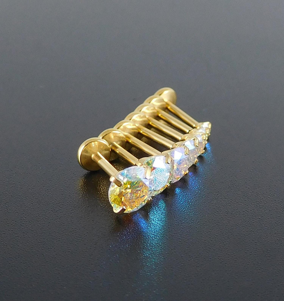 Moissanite Threadless Flat Back Stud Earring Gold PVD Stud Earring: Threadless Cartilage Tragus Ring, Nose Ring, Labret Stud Earring