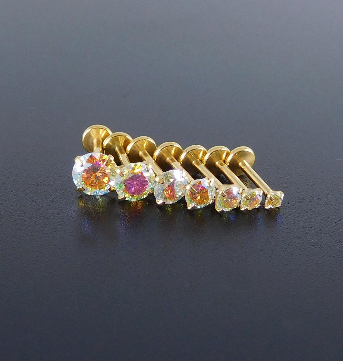 Moissanite Threadless Flat Back Stud Earring Gold PVD Stud Earring: Threadless Cartilage Tragus Ring, Nose Ring, Labret Stud Earring