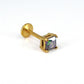 Rainbow Gold PVD Stud Earring: Threadless Princess Cut Prong Set Labret Nose Ring