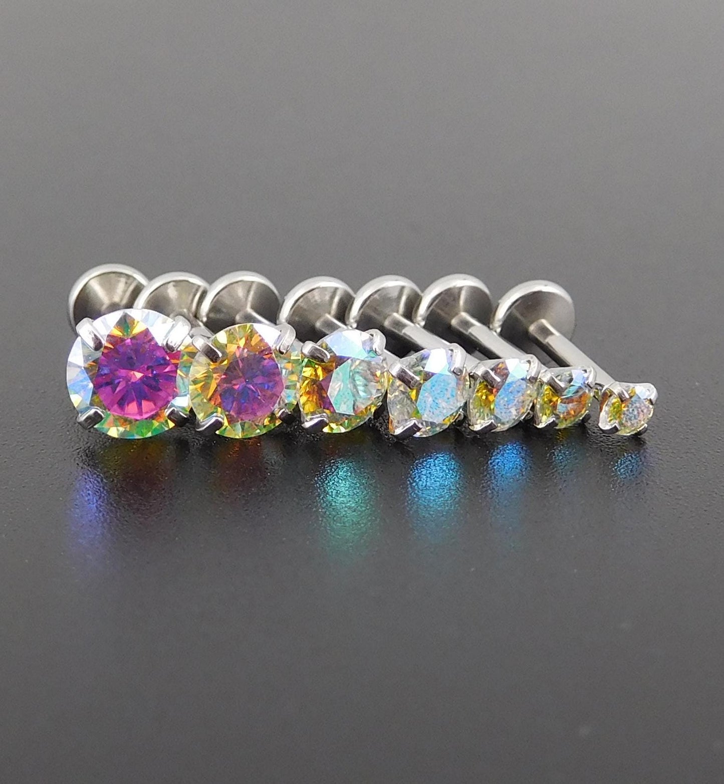 AB Moissanite Stud Earring: Stainless Steel Push Pin Tragus, Cartilage, Nose Ring