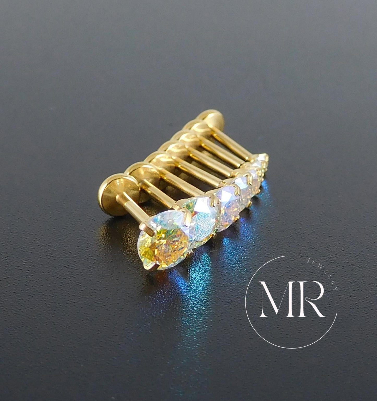 AB Moissanite Gold PVD Stud Earring: Threadless Cartilage, Tragus, Nose Ring