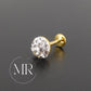 Gold PVD Threadless Stud, Clear Crystal Pave Piercing Jewelry, Cartilage Helix Tragus Nose Ring