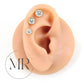 Gold PVD Threadless Stud, Clear Crystal Pave Piercing Jewelry, Cartilage Helix Tragus Nose Ring