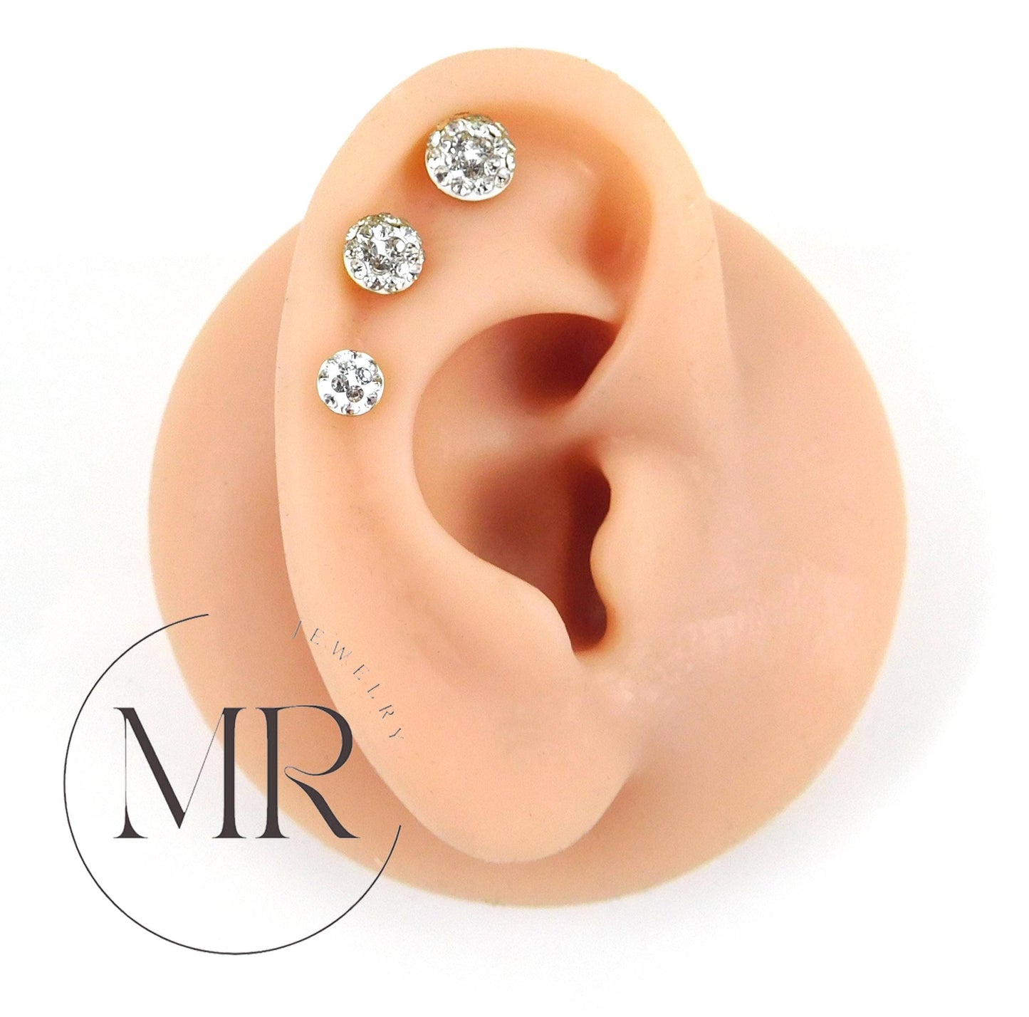 Gold PVD Threadless Stud, Clear Crystal Pave Piercing Jewelry, Cartilage Helix Tragus Nose Ring