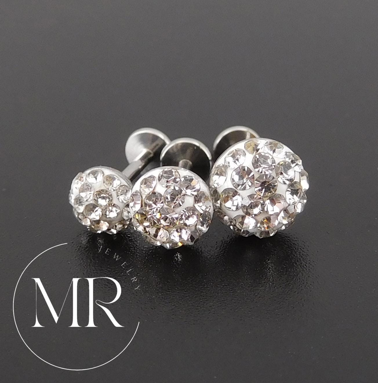 Clear Crystal Pave Circle Threadless Stud Earrings - Cartilage Tragus Nose Ring
