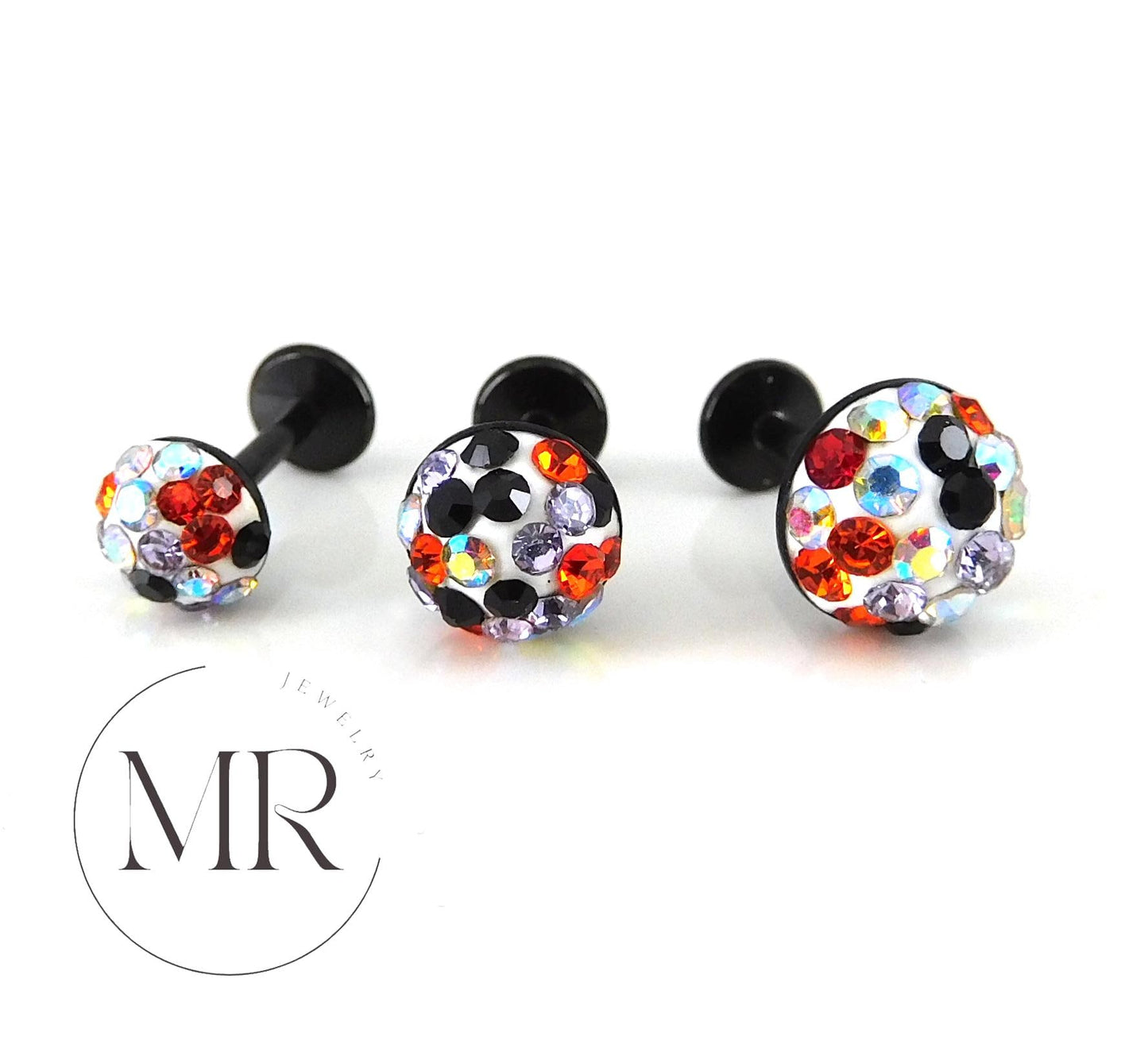 Halloween Pave Crystal Half Ball Threadless Stud Earring Push Pin Nose Ring