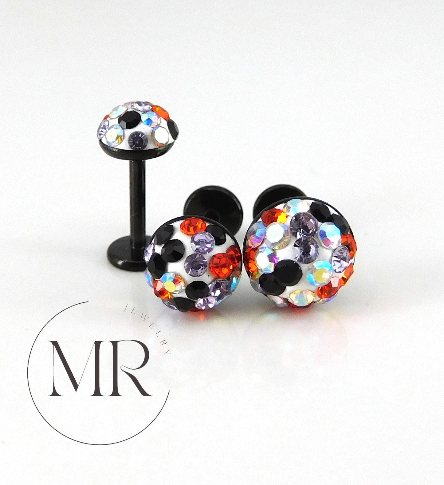 Halloween Pave Crystal Half Ball Threadless Stud Earring Push Pin Nose Ring