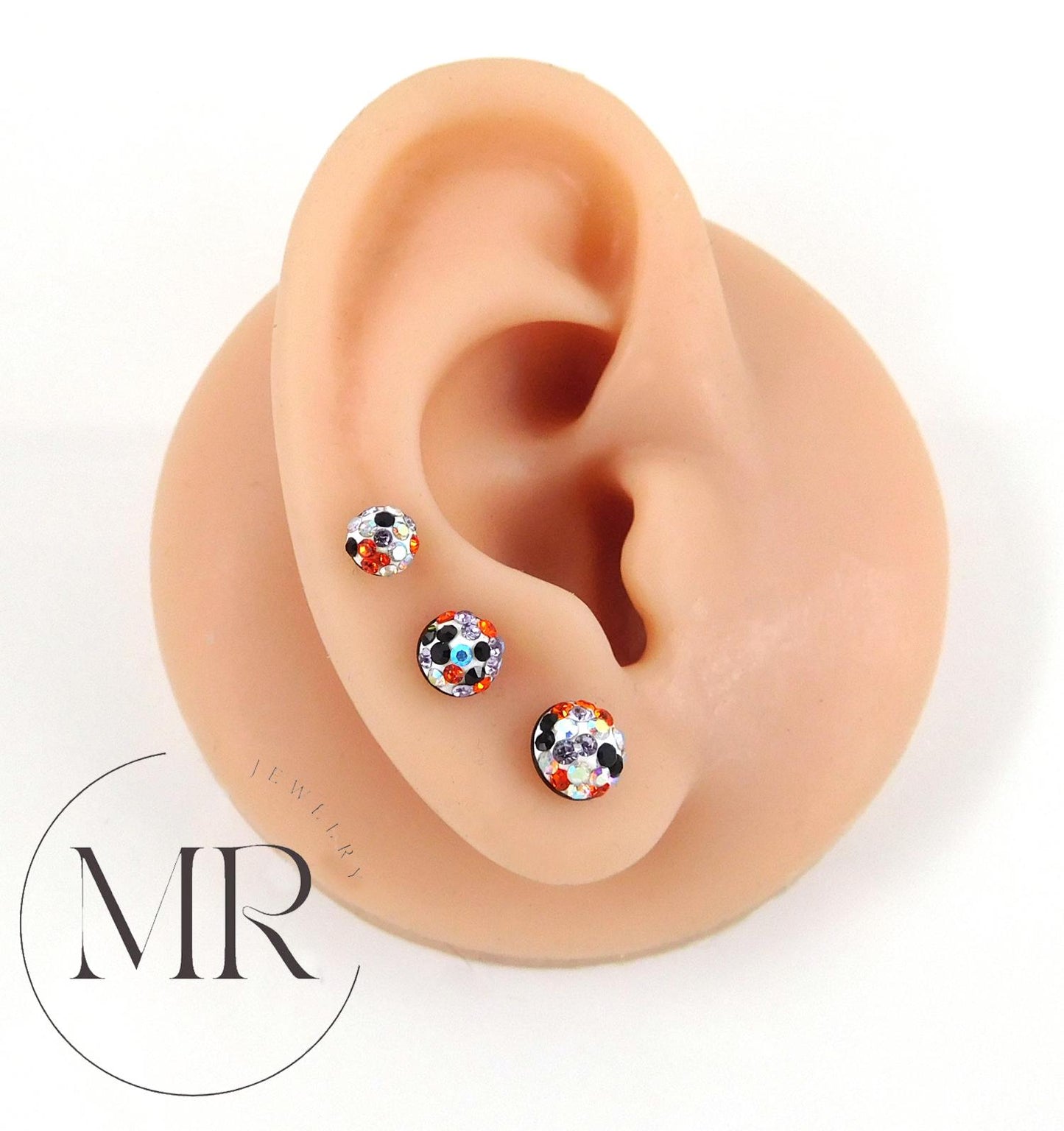 Halloween Pave Crystal Half Ball Threadless Stud Earring Push Pin Nose Ring