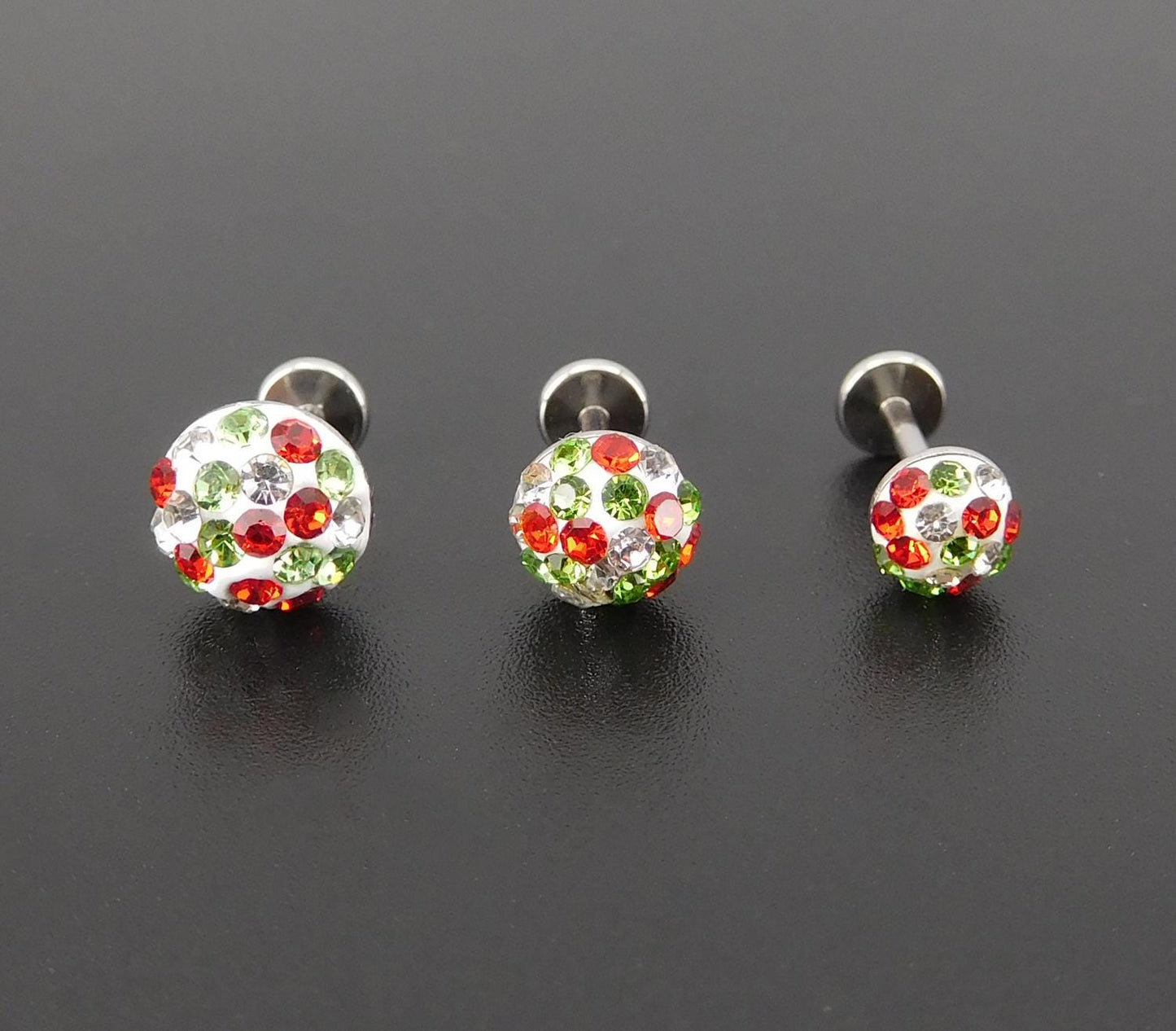 Christmas Pave Crystal Threadless Stud Earrings - Holiday Cartilage Nose Ring