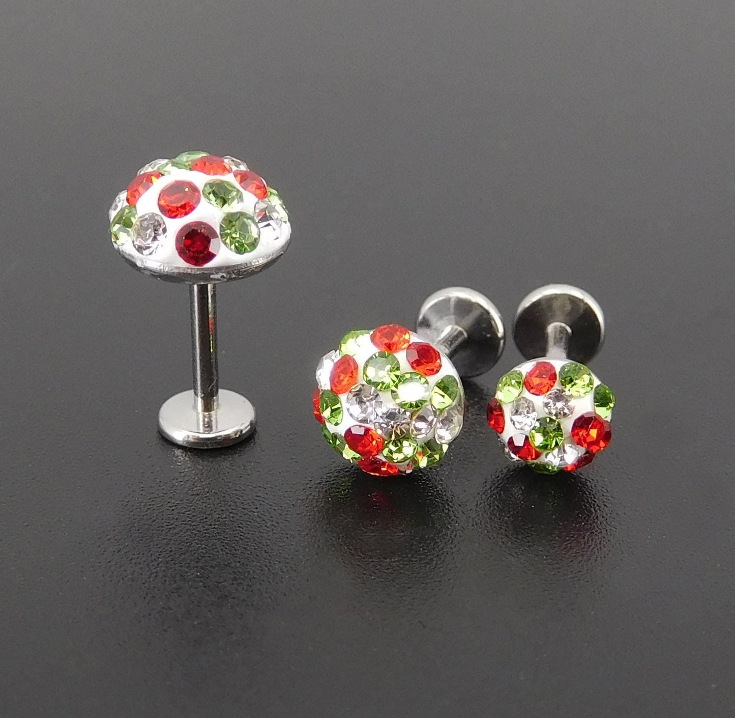 Christmas Pave Crystal Threadless Stud Earrings - Holiday Cartilage Nose Ring