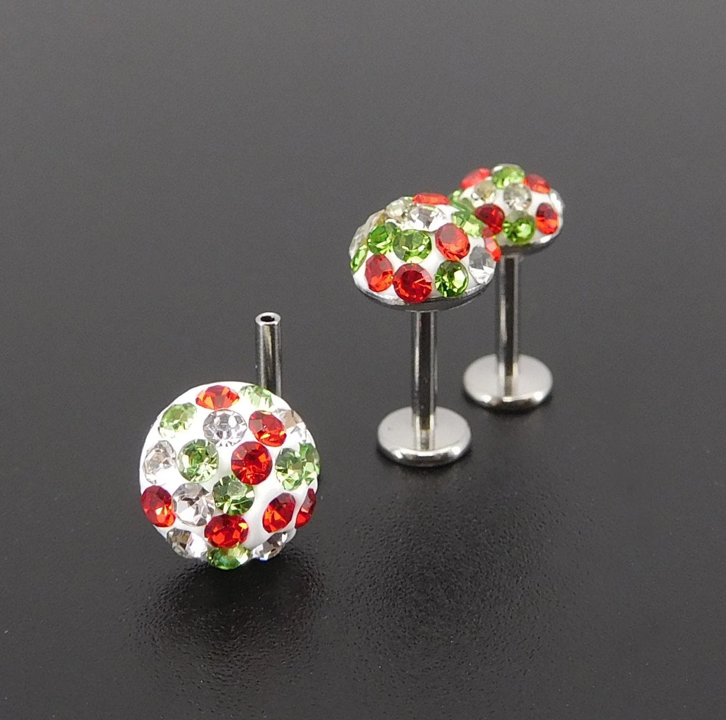 Christmas Pave Crystal Threadless Stud Earrings - Holiday Cartilage Nose Ring