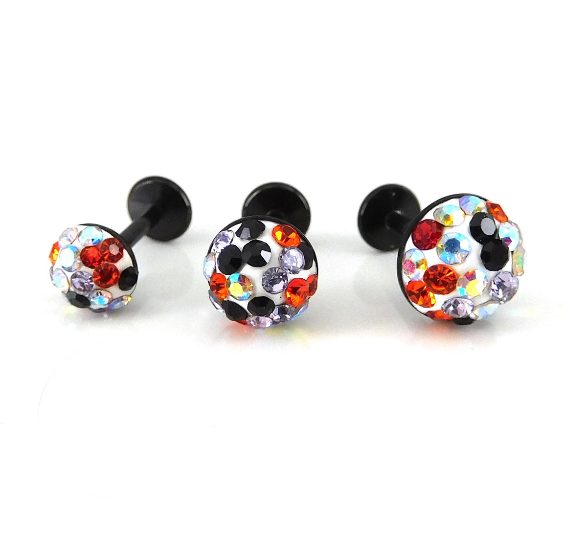 Halloween Pave Crystal Half Ball Threadless Stud Earring Push Pin Nose Ring