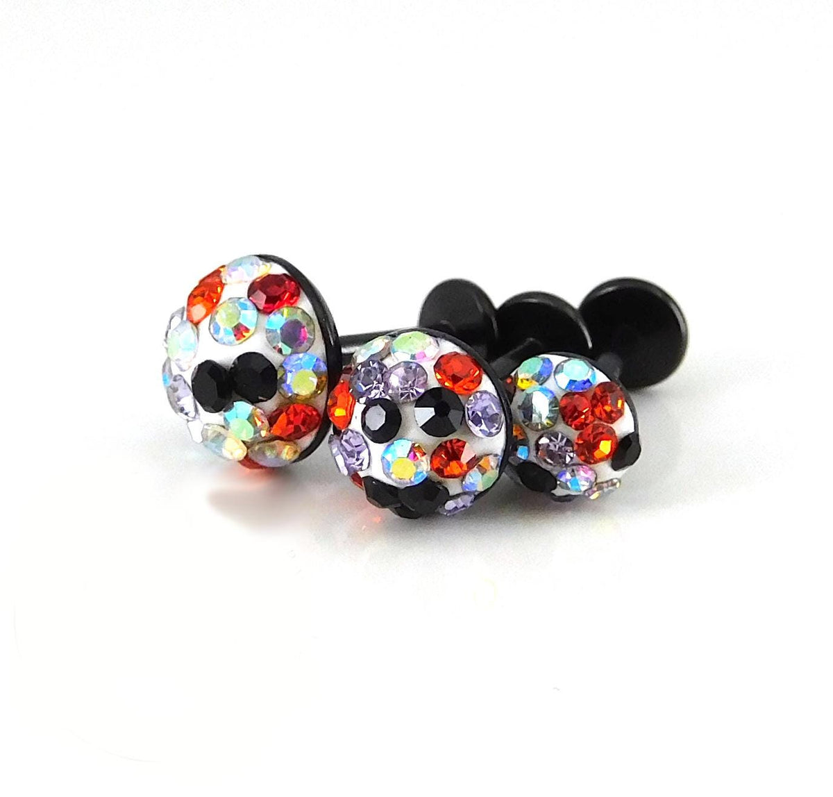 Halloween Pave Crystal Half Ball Threadless Stud Earring Push Pin Nose Ring