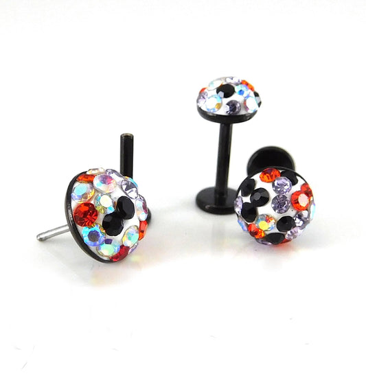 Halloween Pave Crystal Half Ball Threadless Stud Earring Push Pin Nose Ring