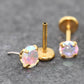 Gold Tone AB Crystal Threadless Stud Earring - AB Crystal Nose Stud - Labret Stud Earring - Flat Back Earring - Tragus Piercing Stud