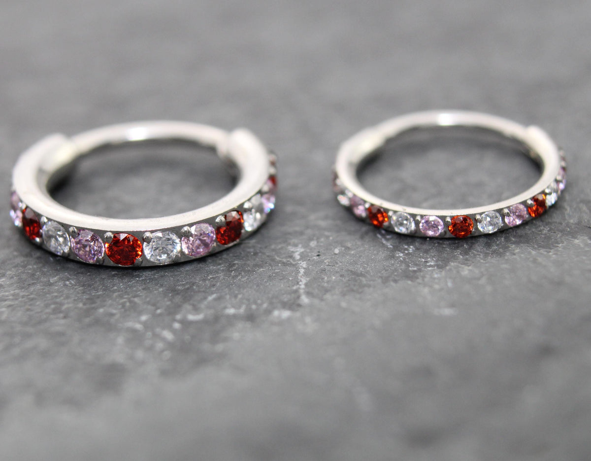 Pink CZ Nose Ring 18G 20G Surgical Steel Hinged Segment Clicker Helix Hoop
