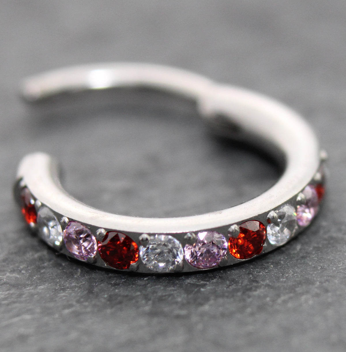 Pink CZ Nose Ring 18G 20G Surgical Steel Hinged Segment Clicker Helix Hoop