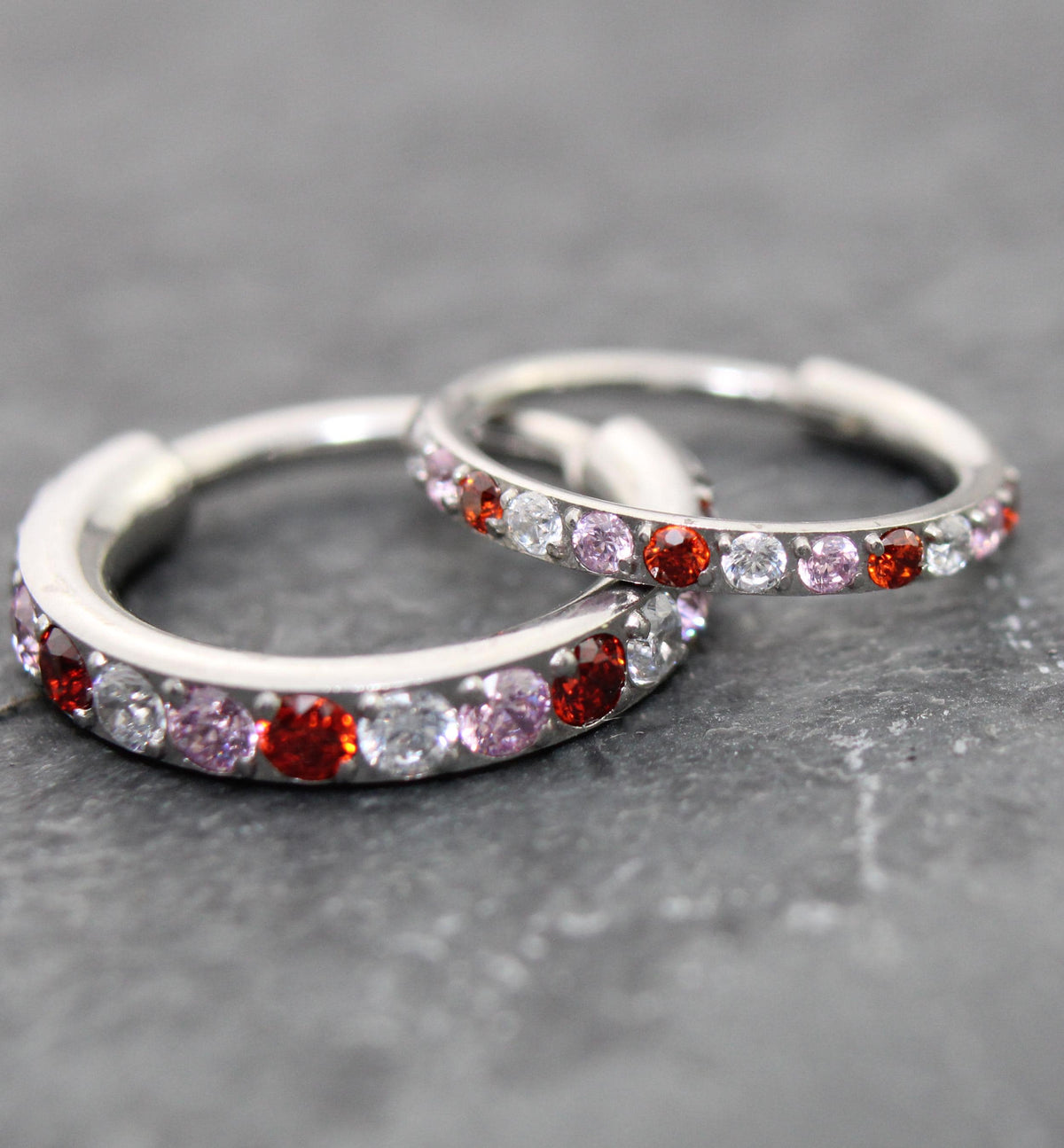 Pink CZ Nose Ring 18G 20G Surgical Steel Hinged Segment Clicker Helix Hoop
