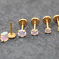 Gold Tone AB Crystal Threadless Stud Earring - AB Crystal Nose Stud - Labret Stud Earring - Flat Back Earring - Tragus Piercing Stud
