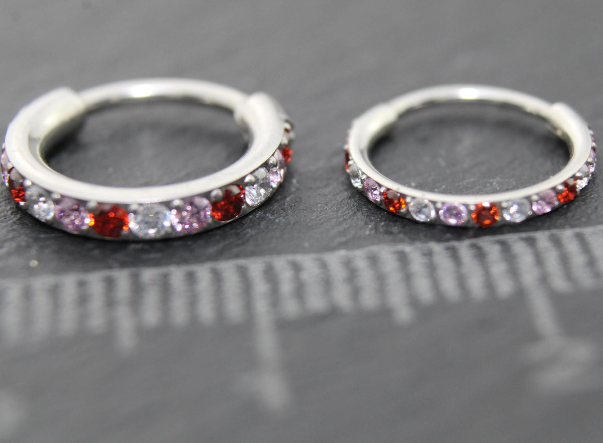 Pink CZ Nose Ring 18G 20G Surgical Steel Hinged Segment Clicker Helix Hoop